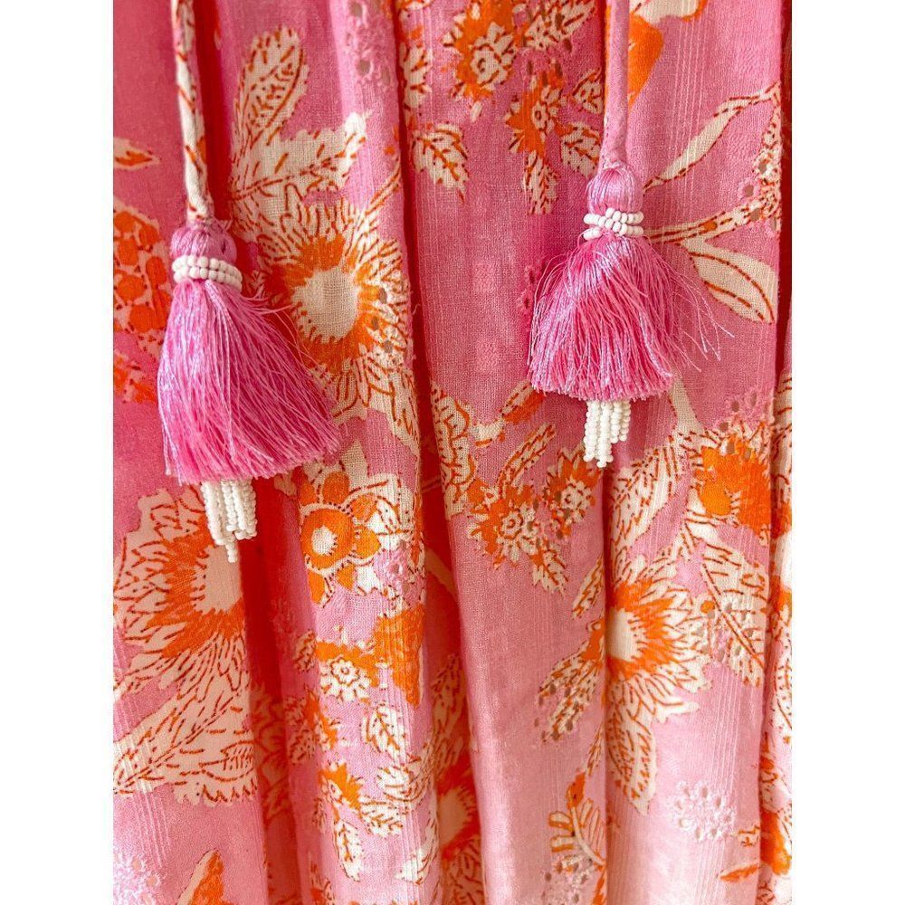 NWT Hemant and Nandita Sidra Maxi Dress, Pink Cotton Long Sleeve Size Small - Picture 6 of 13